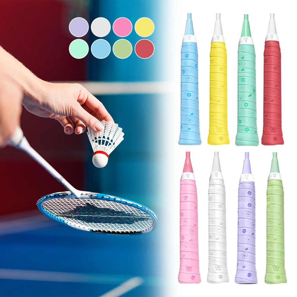 Badminton Fun - 新しいPUバドミントンハンドルラップテープ滑り止め吸汗性バドミントンオーバーグリッププリントテニスハンドルテープ